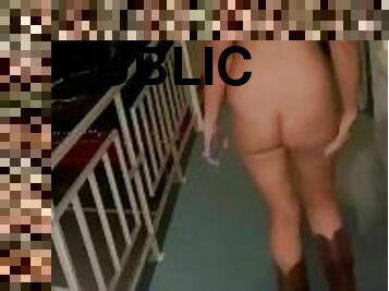 público, amateur, zorra-slut, a-solas, hotel, exhibicionismo