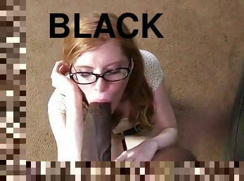 Nasty bitch sucks on a huge black cock