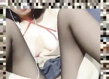 asiático, masturbação, amador, japonesa, webcam, fetiche, sozinho, nylon, provocando