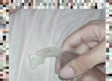 Long Nail Boy cumming with His cock Wrapped in a condom