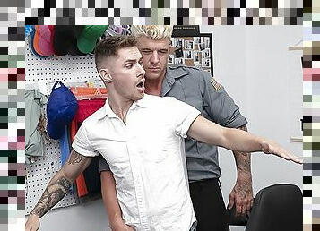 Hunk Officer JJ Knight Bends Naughty Thief Over The Desk And Bangs Him With A Dildo - Young Perps