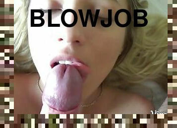 Petite blonde Jessi Gold sucks cock and takes cum on face