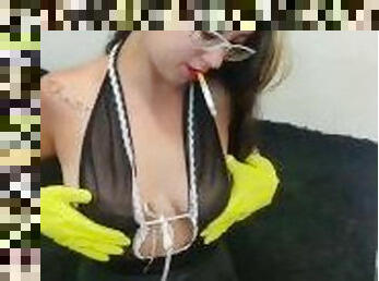 masturbation, milf, pute, fétiche, latex, fumer, tatouage