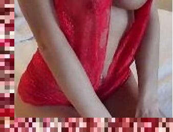 Cock Tease: Red lace lingerie and expensive high heels