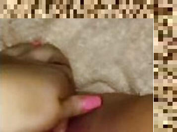 Lonely horny girl fingers her tight pussy