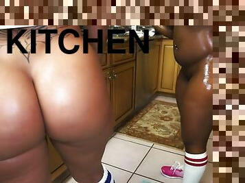 Spicy j and nina rotti shaking their big asses in the kitchen