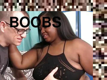 Huge boobs fat ebony olivia leigh goes to town on white dick