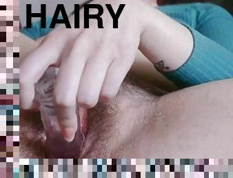 rubbing & penetrating my hairy pussy with my jelly dildo in HQ