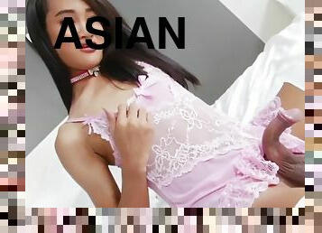 asiatique, masturbation, transsexuelle, branlette, secousses, lingerie, solo
