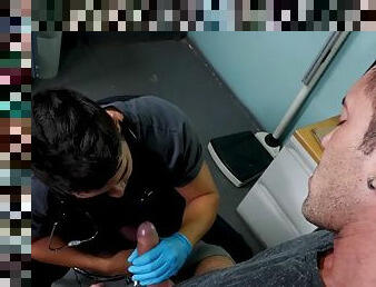 Pretty Latino doctor gives his patient a good blowjob