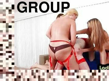 Pegging dominas peg crossdresser in group strapon action