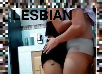 lesbian sex with my cute girlfriend in the kitchen