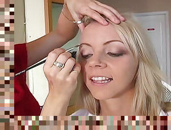 Cute blonde gets her makeup done