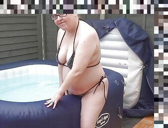 Big Tits wife in String Bikini in the Hot tub