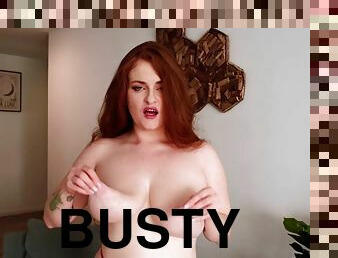 Curvy Busty Redhead with BIg Ass Rhea Creates Solo Masturbation - Big saggy tits
