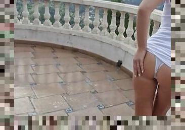 Outdoors sexy teen Play with pussy Sensual touching
