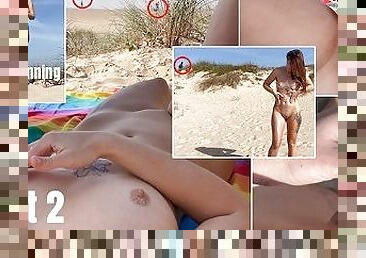 gros-nichons, masturbation, nudiste, public, amateur, branlette, plage, clignotant