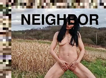 Naked in the neighbors field and pissing