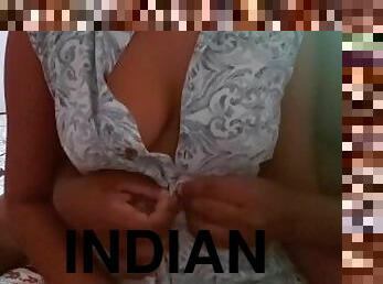 كبيرة-الثدي, امرأة, تدليك, هندي, طبيعية