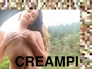 Creampie for Australian teen in the camping tent