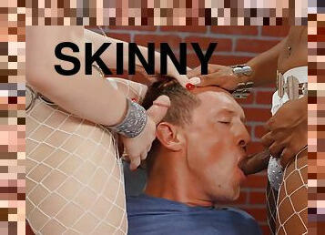 Skinny ladyboys amazing threesome sex video