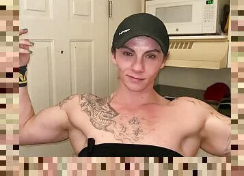 Muscle Worship, Sweaty Footjob, Blowjob and Cumshot featuring Koranangel