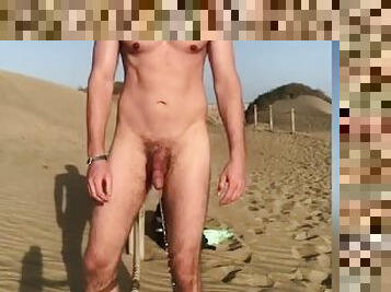 nudista, meando, gay, cámara, playa, voyeur, a-solas