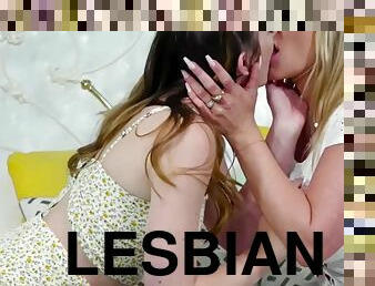 Dirty lesbians enjoy eating best friends pussy in missionary position