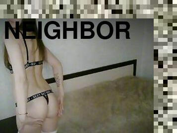 Our little secret. I fuck a cute neighbor in beautiful lingerie while her boyfriend is not at home.