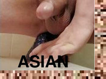 asiatique, énorme, masturbation, anal, jouet, première-fois, fantaisie, gode, lait