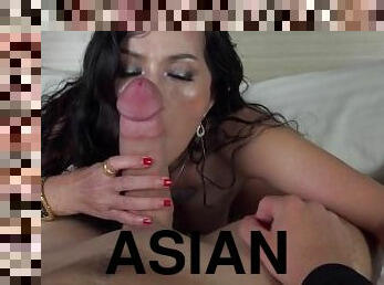 Rich Asian MILF struggles to Deepthroat a Huge White Cock