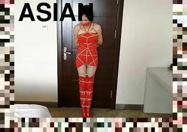 asiatisk, bdsm, fetish, bondage, brunette, støvler, høje-hæle