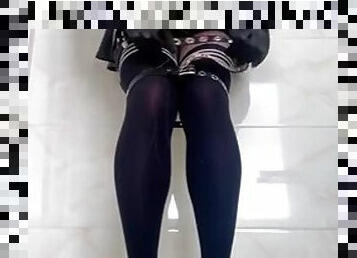 Crossdresser Punk Meow masturbates in JK skirt and platform heels