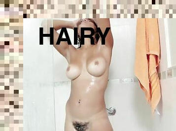 Cute Hairy Sally Enjoys A Wet And Soapy Shower In Her Home