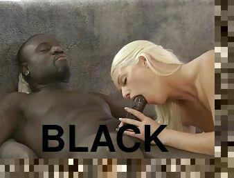 VIP4K. Platinum blonde with a tattoo on the back makes love to black hubby.