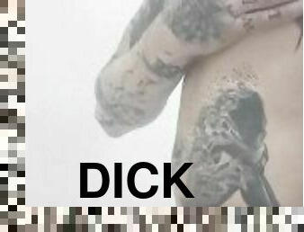 baden, masturbieren, immens-glied, homosexuell, dusche, allein, tattoo, glied