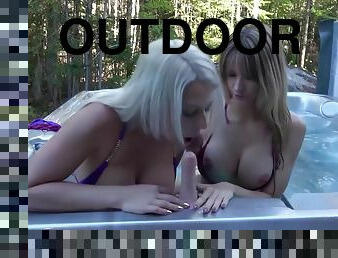 Bridgett & Sexxy Bunny  Outdoor Hot Tub Teasing