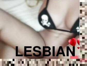 Lesbian Tribbing - Halloween Trick or Treater convinces Teen (18) Girl into Humping pussy on Pussy