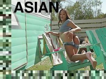 Big Tits Asian Babe Alexia Anders Strips And Masturbates Outside By Fingering Her Pussy