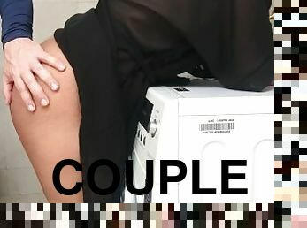 couple enjoying in the washing machine