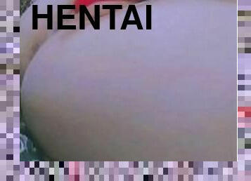 Cute girl masturbates on hentai to the end