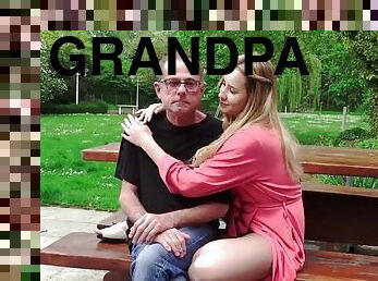 Grandpa fucks teen on rainy day and licks her tight pussy