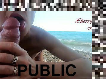 Hot Blonde Public Blowjob On The Beach - Cum In Mouth