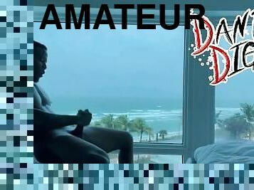 masturbation, amateur, énorme-bite, hardcore, plage, secousses, solo, bite