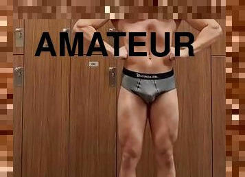 public, amateur, ados, fétiche, solo, musclé, salle-de-gym, posant