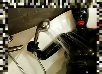 Sexy Black Rubberdoll In Bath