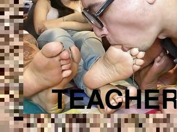 Popular Hot Cheerleader Girls dominates nerd teacher - FOOT WORSHIP - FINDOM