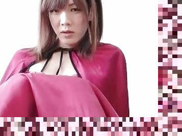 Japanese Crossdresser wearing Halloween Special Satin Dress with Cape: FULL VID ON ONLYFANS