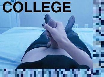College Femboy Masturbates in Stockings (Cum Shot)