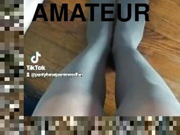 collants, amateur, pieds, fétiche, solo, en-nylon, jambes